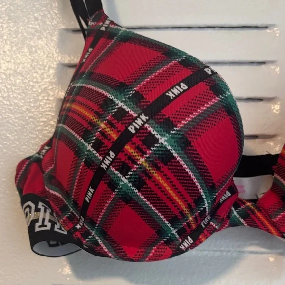 PINK Victoria’s Secret Red & Black Plaid Push-Up Bra - Picture 3 of 12